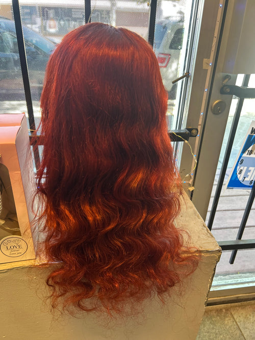 26” Burgundy Human Hair Lace Front Wig – Long Wavy Style