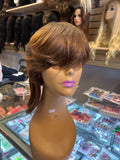 Medium Brown Layered Human Hair Wig – Short Feathered Style