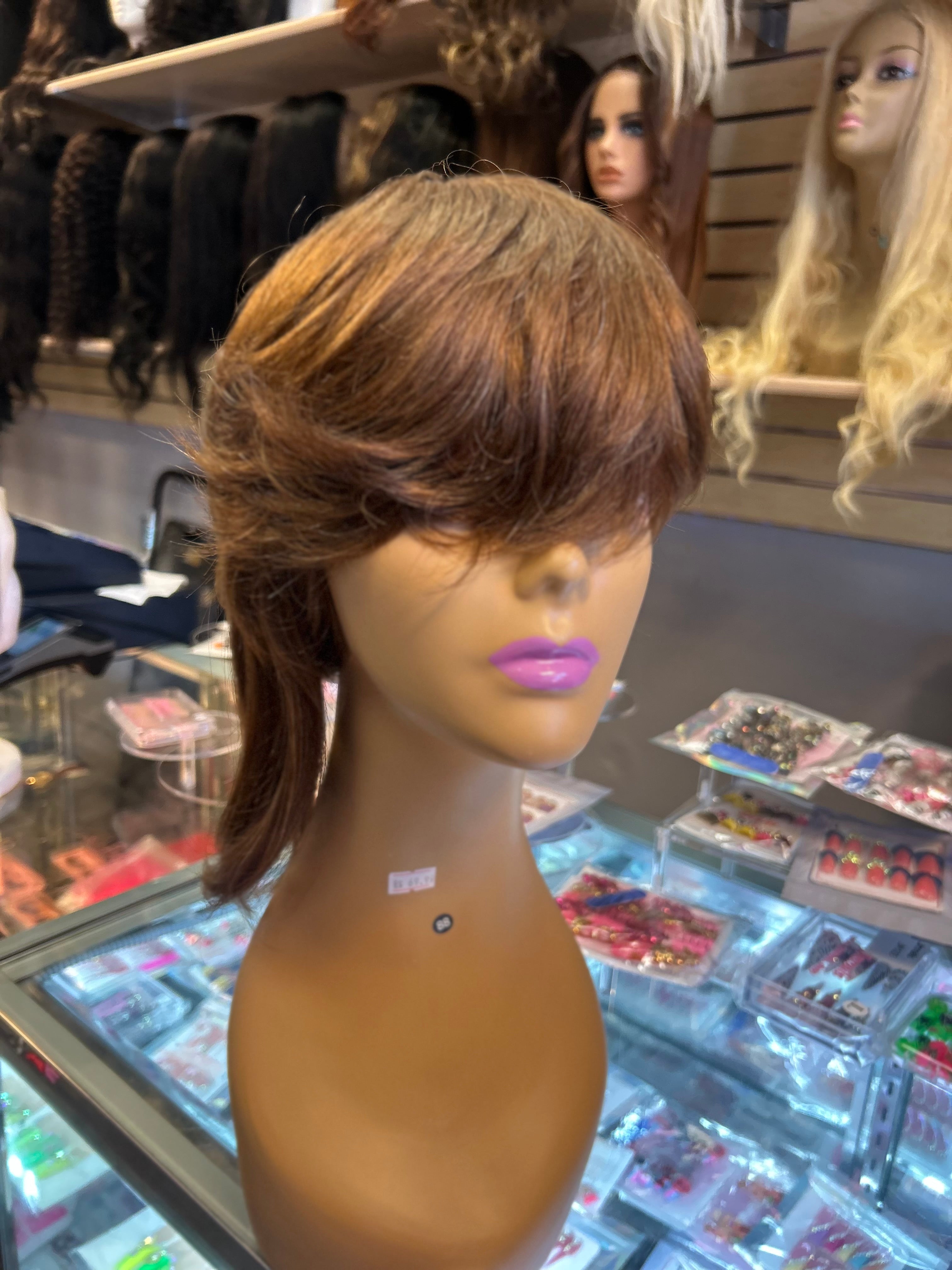 Medium Brown Layered Human Hair Wig – Short Feathered Style