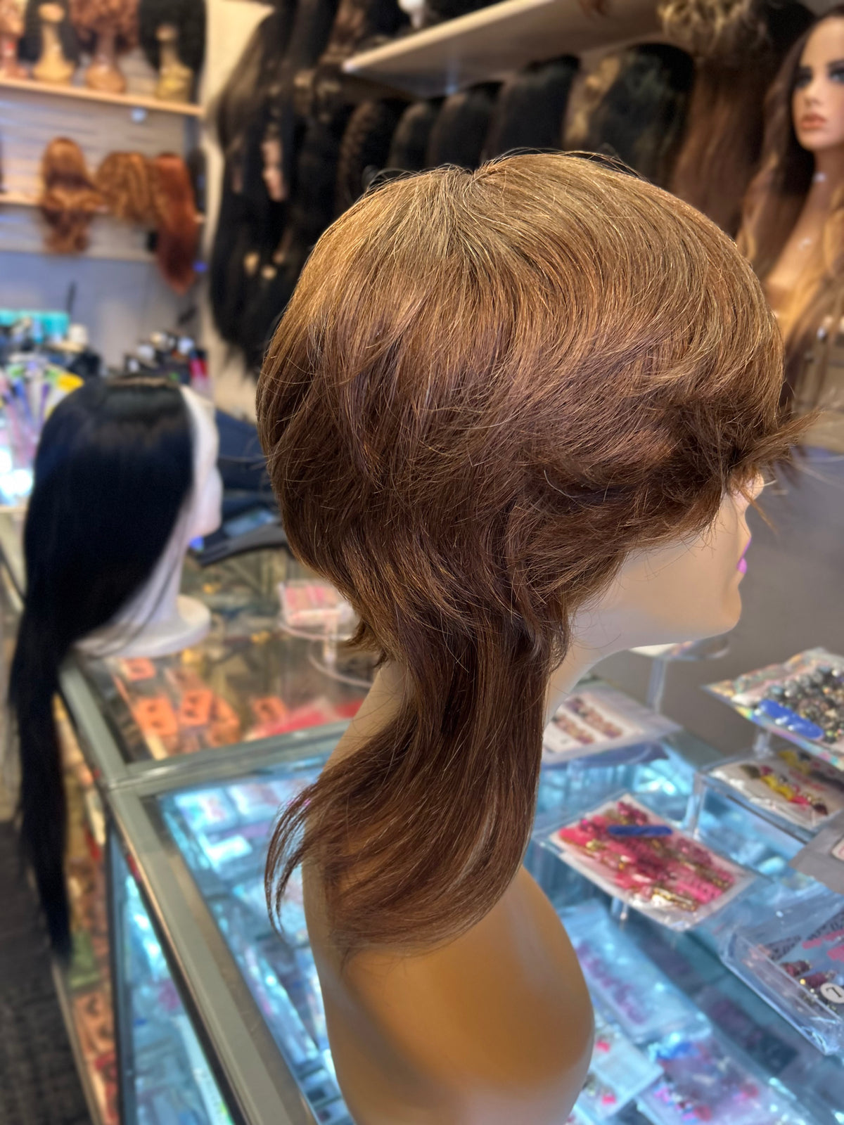 Medium Brown Layered Human Hair Wig – Short Feathered Style